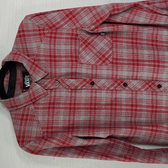 Vans Top Long Sleeve Button-Down Flannel Plaid Collar Red Gray Size Medium - Picture 2 of 9